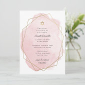 Invitation Elégant Bat mitzvah Gold Star Rose Aquarelle (Debout devant)