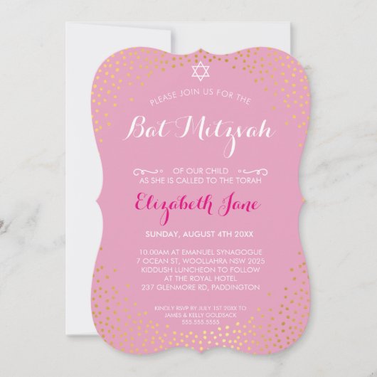 Invitation ÉLÉGANT BAT MITZVAH mini rustique en or confetti r (Devant)