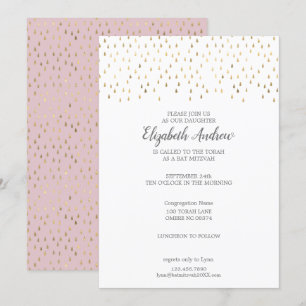 Invitation Élégant Bat mitzvah rose et or Raindrops