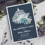 Invitation Elégant bateau de croisière Voyage femmes 40e anni<br><div class="desc">Elégante invitation de voyage de croisière de 40e anniversaire pour les femmes. Personnalisez-le avec son nom et les détails de la fête, y compris la date, la ligne de croisière, le port de départ, les informations RSVP, et toute autre information nécessaire. Conception avec un bateau aquarelle et de belles fleurs...</div>