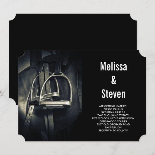 Invitation Élégant bâton d'argent sur selle d'équitation angl (Devant / Derrière)