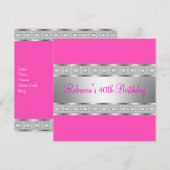 Invitation Élégant bâton rose bijou d'argent 40e anniversaire (Devant / Derrière)