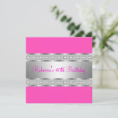 Invitation Élégant bâton rose bijou d'argent 40e anniversaire (Debout devant)