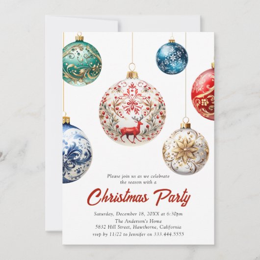 Invitation Élégant Bauble Festif Noël | Fête de vacances (Devant)