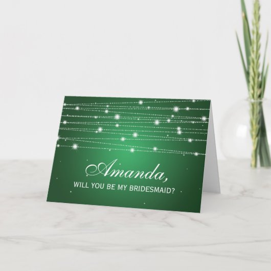 Invitation Élégant Be My Bridesmaid Sparkling Lines Emerald (Devant)
