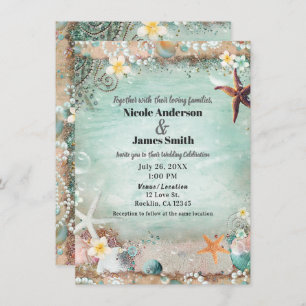 Invitation Elégant Beach Sea Starfish & Pearls Beach Mariage