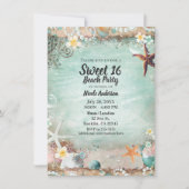 Invitation Elégant Beach Sea Starfish & Pearls Sweet 16 Party (Devant)