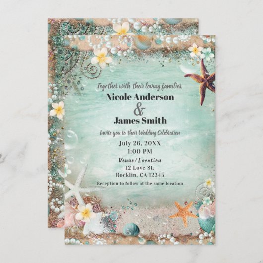 Invitation Elegant Beach Sebastian & Pearls Mariage Photo (Devant / Derrière)