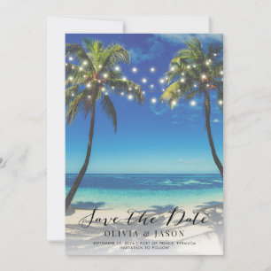 Invitation Elégant Beach String Lumières Mariage Enregistrer