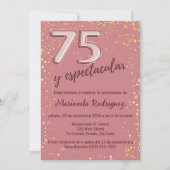Invitation Elégant Beau Rose Or 75ème Anniversaire Espagnol (Devant)