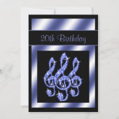 Invitation Elégant, Beaux Clefs de Sol Bleus pour 20e Anniver (Devant)