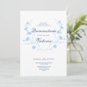 Invitation Elégant bébé bleu floral Quinceanera (Debout devant)
