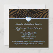 Invitation Elégant bébé bleu Zèbre bébé garçon douche (Dos)