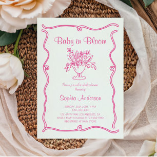 Invitation Élégant bébé en fleur Baby shower floral rose