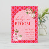 Invitation Elégant bébé en tuile rose fleurie dans baby showe (Debout devant)