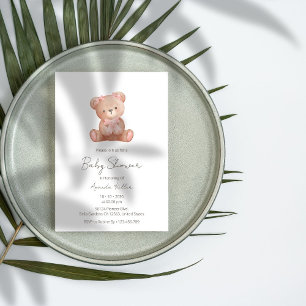 Invitation Elégant bébé fille Teddy Baby shower ours