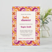 Invitation Élégant Bébé Floral Violet Orange Du Milieu Du Siè (Debout devant)