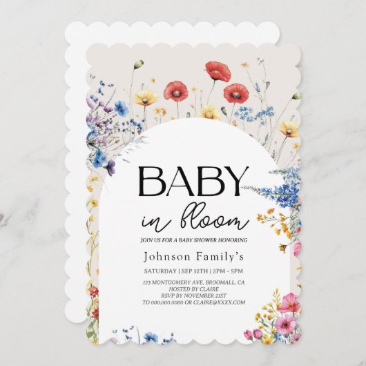 Invitation Elégant bébé moderne en fleurs Ressort douche Invi (Devant / Derrière)