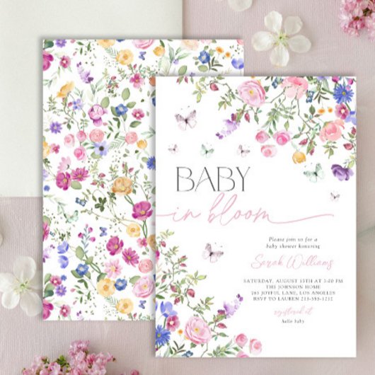 Invitation Élégant Bébé rose En Fleur Baby shower Fille