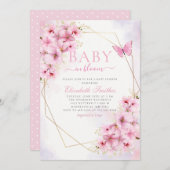 Invitation Élégant bébé rose en fleur Script Baby shower fill (Devant / Derrière)