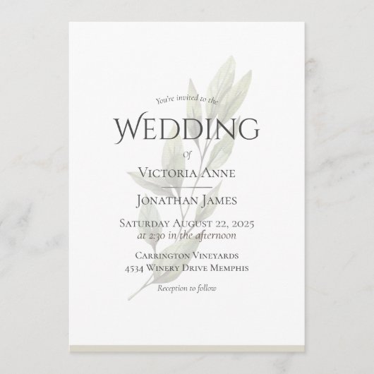 Invitation Elégant Beige Beige Aquarelle Neutre Vert Mariage (Devant)