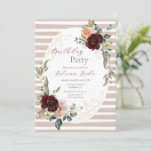 Invitation Elégant Beige Bourgogne rayé Anniversaire Invitati (Debout devant)