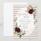 Invitation Elégant Beige Bourgogne rayé Anniversaire Invitati (Devant / Derrière)