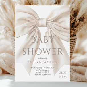 Invitation Élégant Beige Bow Baby shower neutre genre