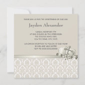 Invitation Elégant Beige Damask Boys Photo Christening (Dos)