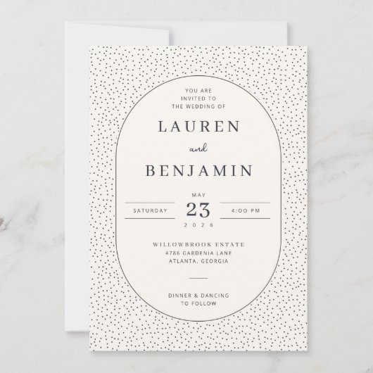Invitation Elegant Beige Dotted Border (Devant)