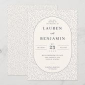 Invitation Elegant Beige Dotted Border (Devant / Derrière)