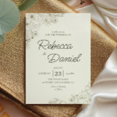Invitation Elegant Beige Floral Minimalist Script Wedding