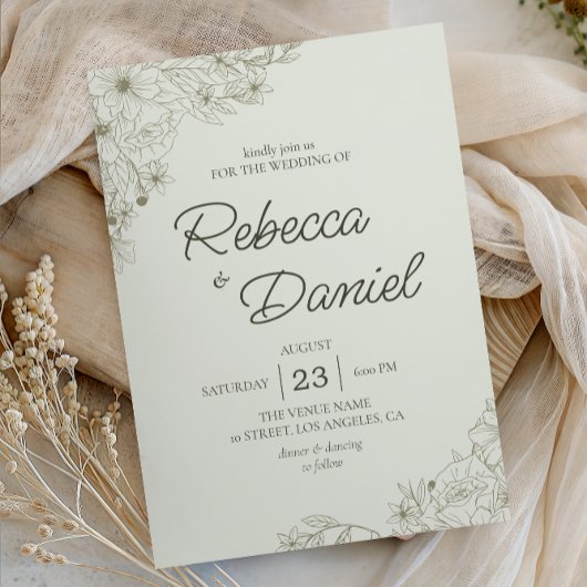 Invitation Elegant Beige Floral Minimalist Script Wedding