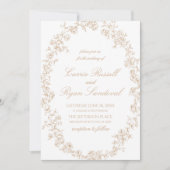 Invitation Elegant Beige Floral Roses Fine Line Art Wedding (Devant)