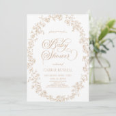 Invitation Elegant Beige Floral Roses Line Art Baby Shower (Debout devant)