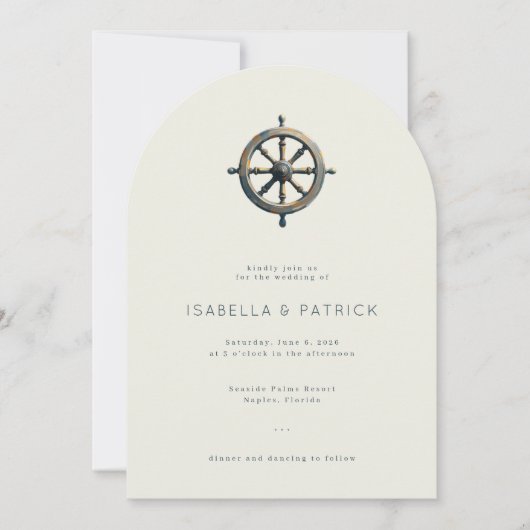 Invitation Elegant Beige Nautical Ship Wheel (Devant)