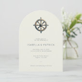 Invitation Elegant Beige Nautical Ship Wheel (Debout devant)