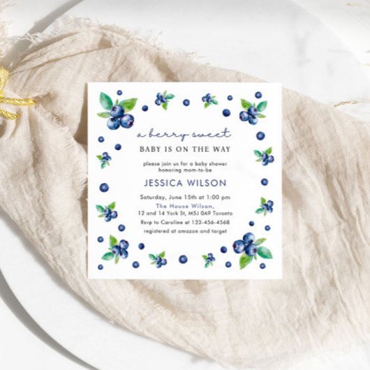 Invitation Elégant Berry Baby shower doux bleuets