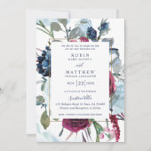Invitation Elégant Berry Blue Bourgogne Floral Mariage (Devant)