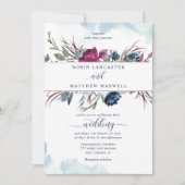 Invitation Elégant Berry Blue Floral et Mariage d'aquarelle (Devant)