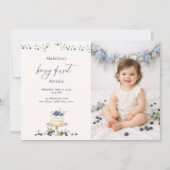 Invitation Elegant Berry First Blueberry Birthday Cake Photo (Devant)