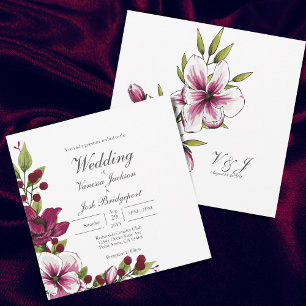 Invitation Elégant Berry Greenery Aquarelle Floral Mariage