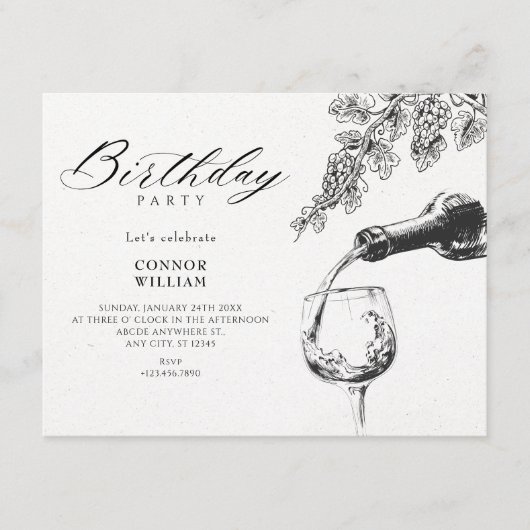Invitation Elegant beverage wine birthday (Devant)