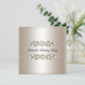 Invitation Elégant Biege Cream Gold Bijou fête d'anniversaire (Debout devant)