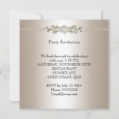Invitation Elégant Biege Cream Gold Bijou fête d'anniversaire (Dos)