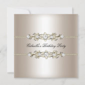 Invitation Elégant Biege Cream Gold Bijou fête d'anniversaire (Devant)