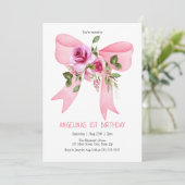 Invitation Elégant Big Pink Bow Rose Floral Anniversaire (Debout devant)