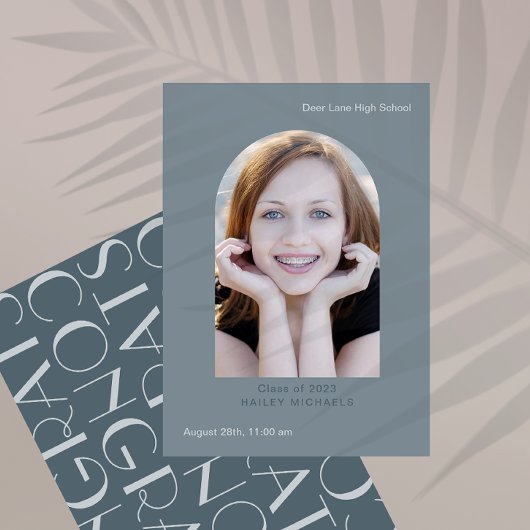 Invitation Élégant Big Type Photo Graduation Bleu