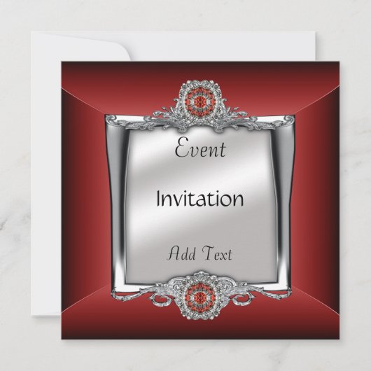 Invitation Élégant Bijou Argent Rouge (Devant)