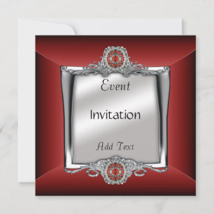 Invitation Élégant Bijou Argent Rouge